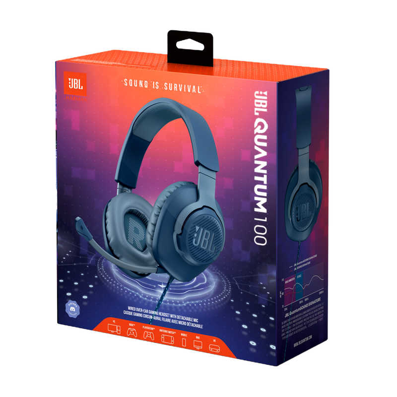 JBL Quantum 100 - Blue - Wired over-ear gaming headset with flip-up mic - Detailshot 15 image number null